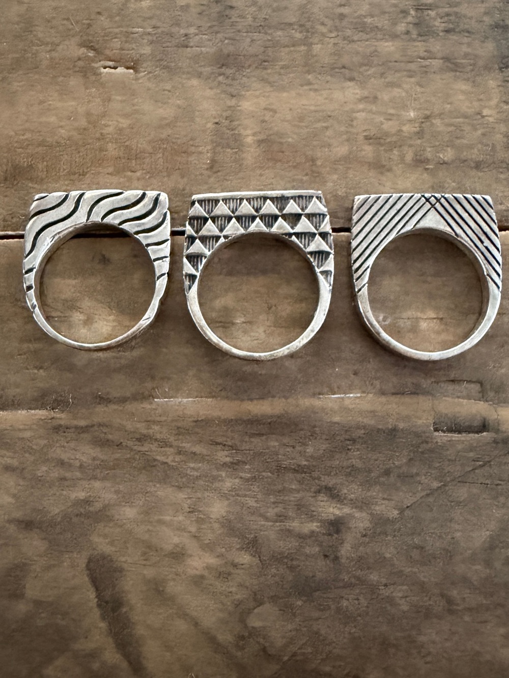 Vintage Sterling Silver Set of 3 Stamped Stacking Rings Size 5.5